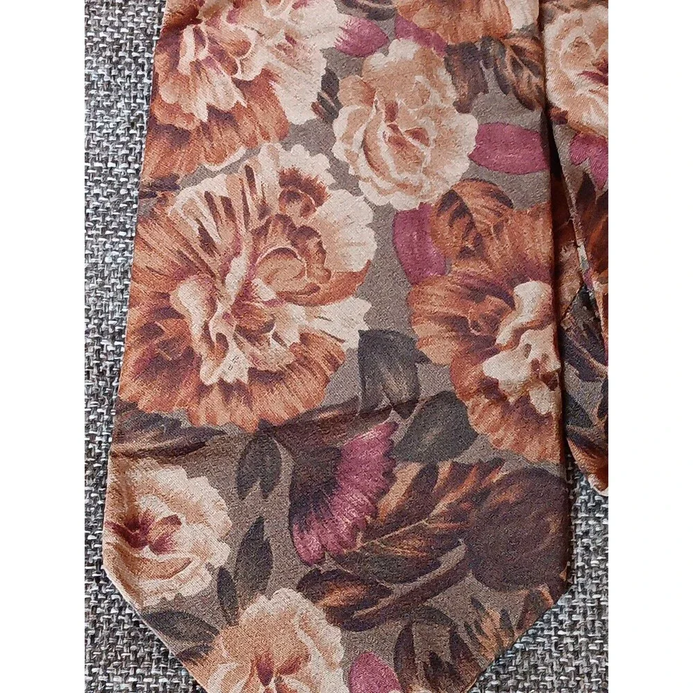 Tie 70s 80s 90s Y2K Mens Torriani Silk Brown Floral 3.75 Wide 58 Long